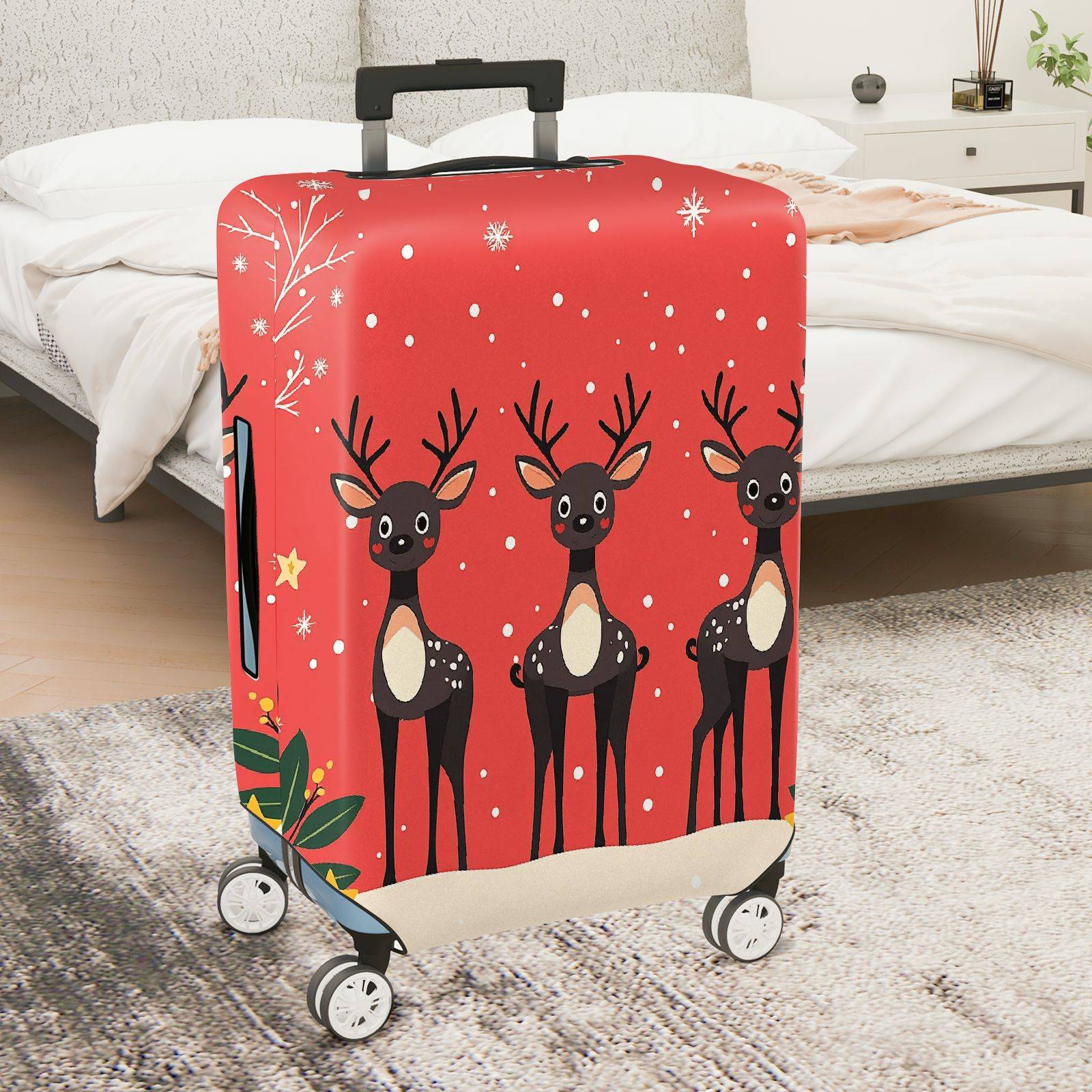 1-Piece Reindeer Snowflake Winter Red Cute Holiday  Suitcase Luggage Cover, Stretch Protective Sleeve
