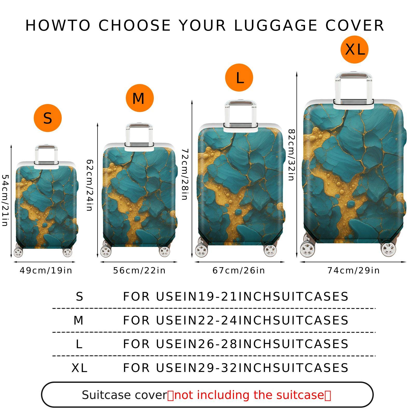 1-Piece Abstract Marble Gold Blue Artistic  Suitcase Luggage Cover, Stretch Protective Sleeve