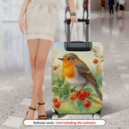1-Piece Bird Berry Leaf Art Nature Landscape Watercolor  Suitcase Luggage Cover, Stretch Protective Sleeve