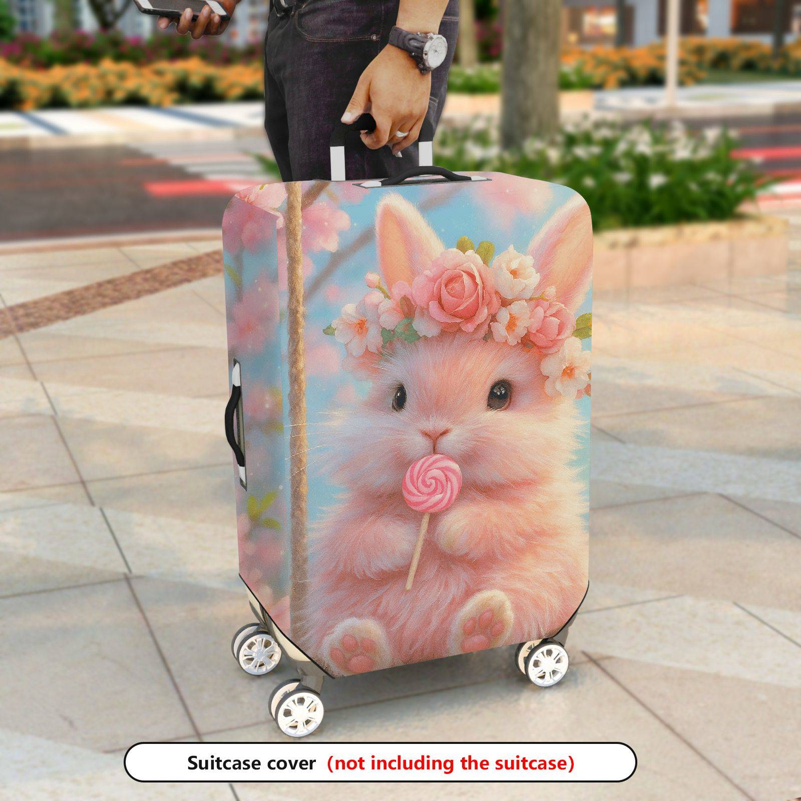 1-Piece Cute Floral Bunny Candy Swing Pastel  Suitcase Luggage Cover, Stretch Protective Sleeve