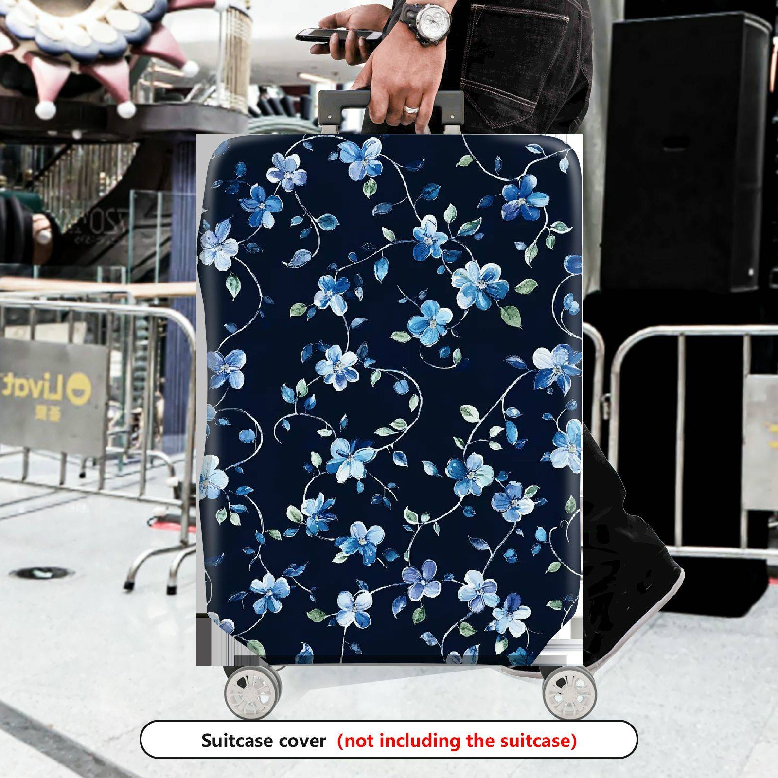 1-Piece Floral Blue Vine Pattern Travel Holiday Design  Suitcase Luggage Cover, Stretch Protective Sleeve