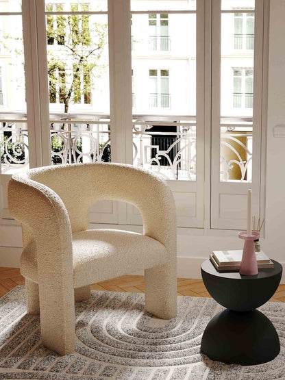 Fauteuil de salle à manger en bouclette gris-crème