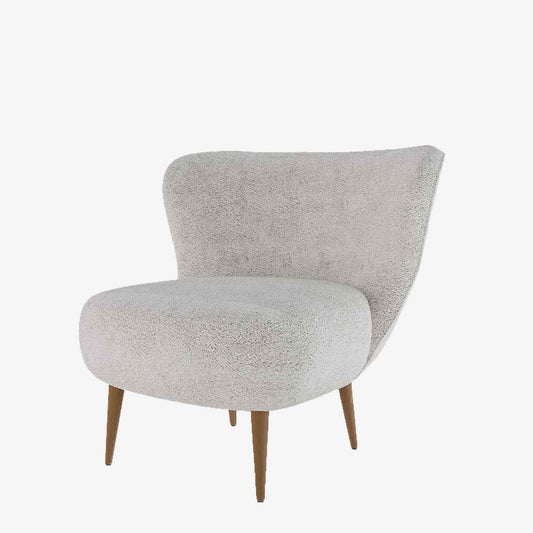 Fauteuil en tissu bouclette gris-crème et bois