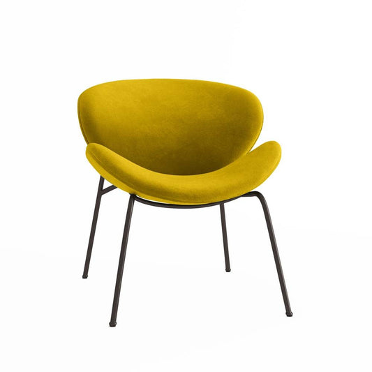 Fauteuil en velours jaune moutarde