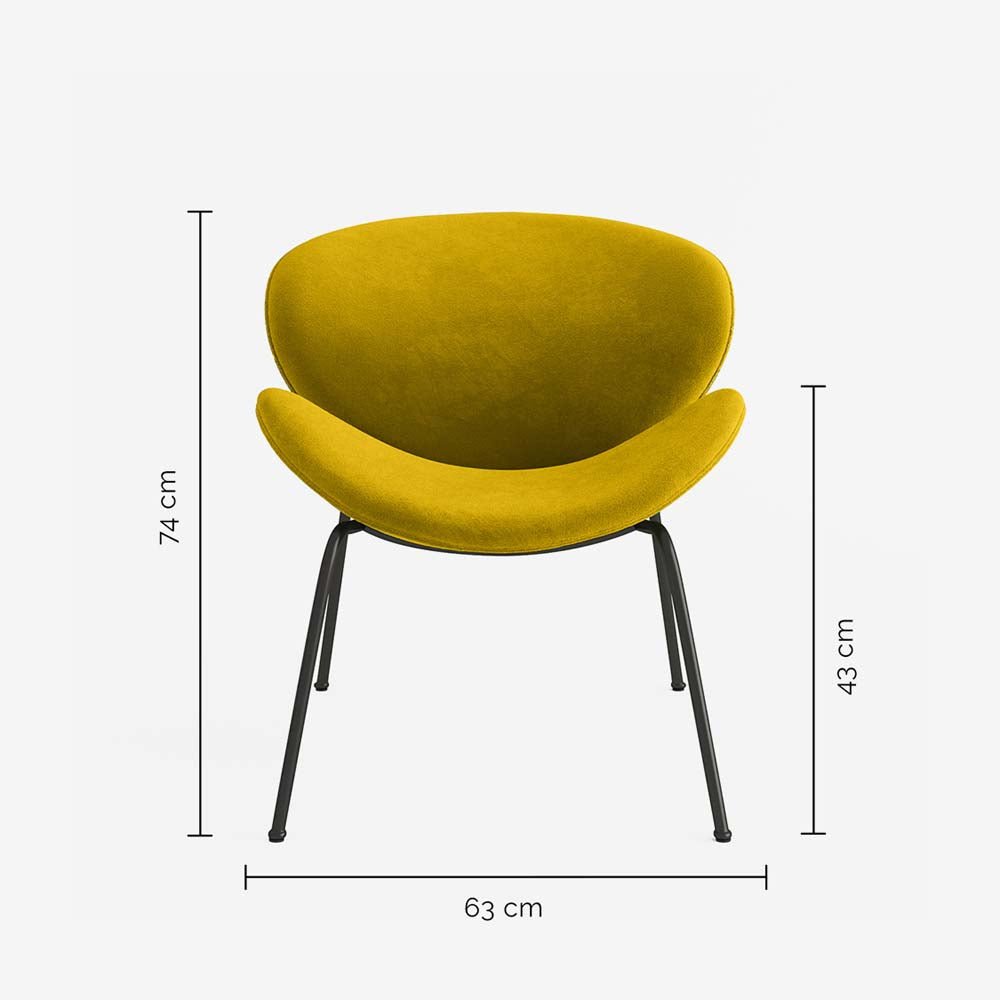 Fauteuil en velours jaune moutarde