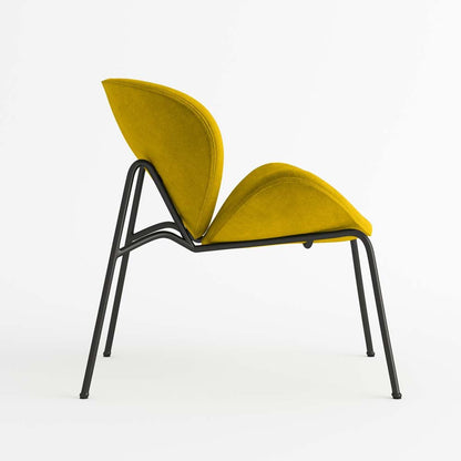 Fauteuil en velours jaune moutarde