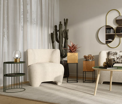 Fauteuil en laine bouclée écrue