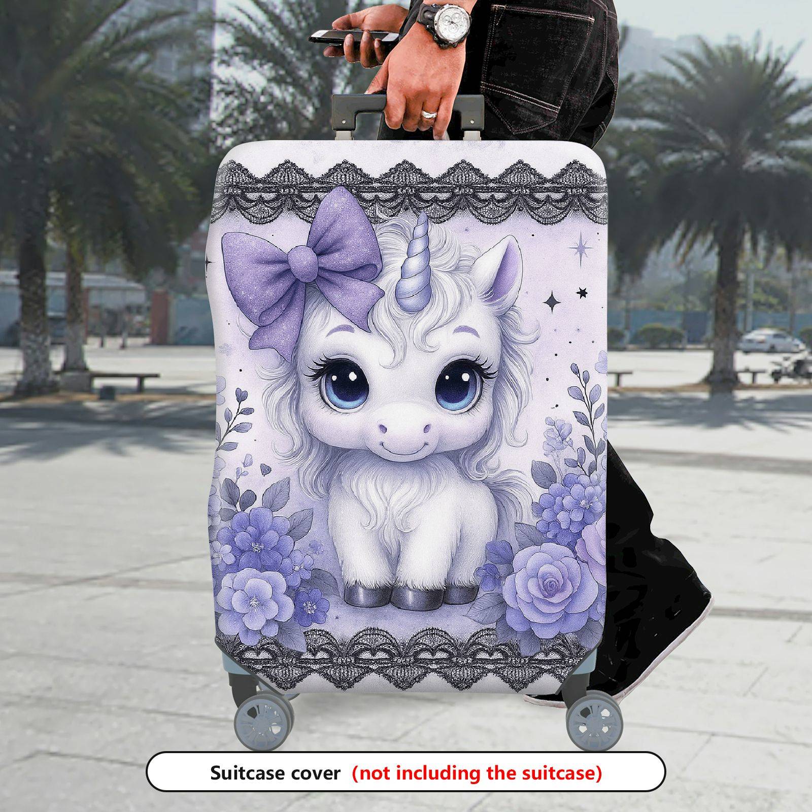 1-Piece Cute Pastel Unicorn Floral Lace Heart  Suitcase Luggage Cover, Stretch Protective Sleeve