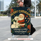 1-Piece Santa Snowman Christmas Winter Wonderland Holiday  Suitcase Luggage Cover, Stretch Protective Sleeve