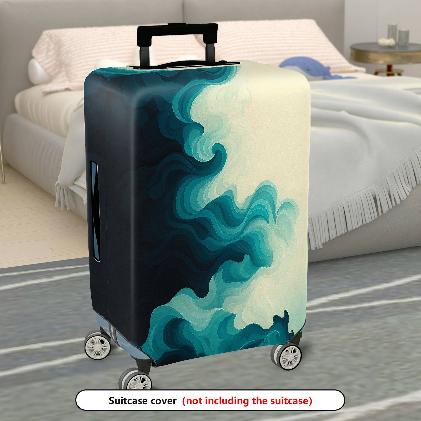 1-Piece Abstract Ocean Waves Artistic Blue Swirl Gradient  Suitcase Luggage Cover, Stretch Protective Sleeve