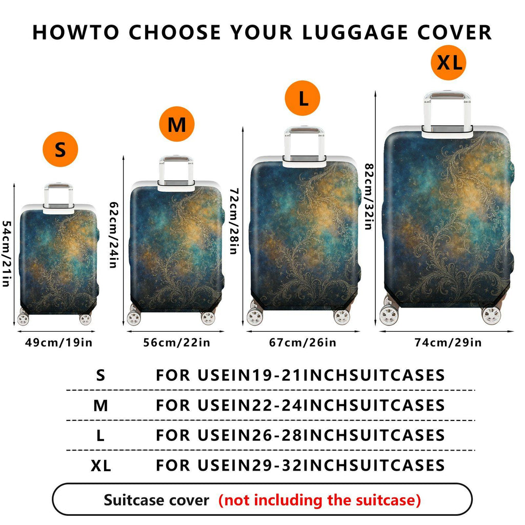 1-Piece Abstract Galaxy Blue Gold Ornate Elegant Universal  Suitcase Luggage Cover, Stretch Protective Sleeve