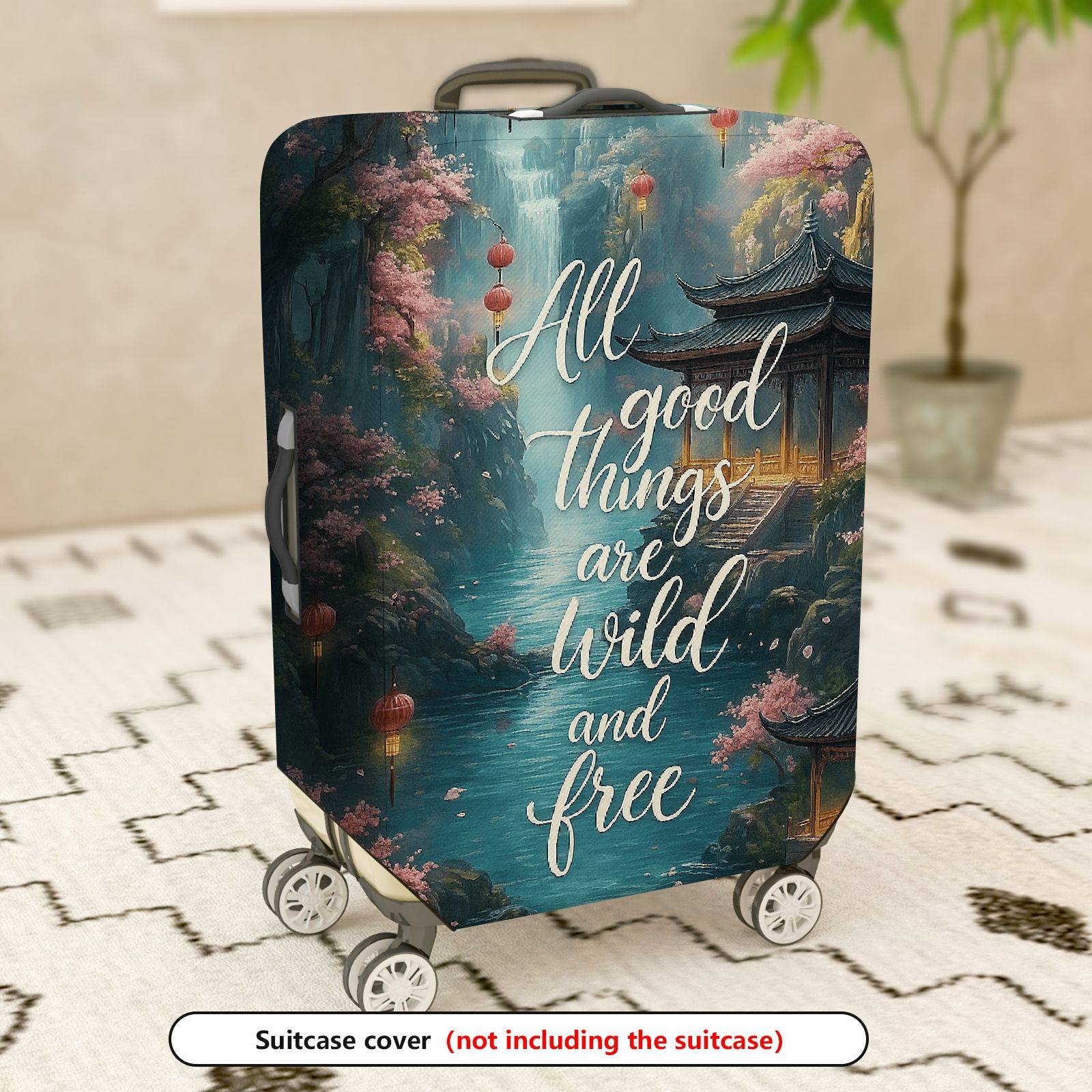 1-Piece Scenic Oriental Ink Landscape Calligraphy Lanterns Inspiration  Suitcase Luggage Cover, Stretch Protective Sleeve