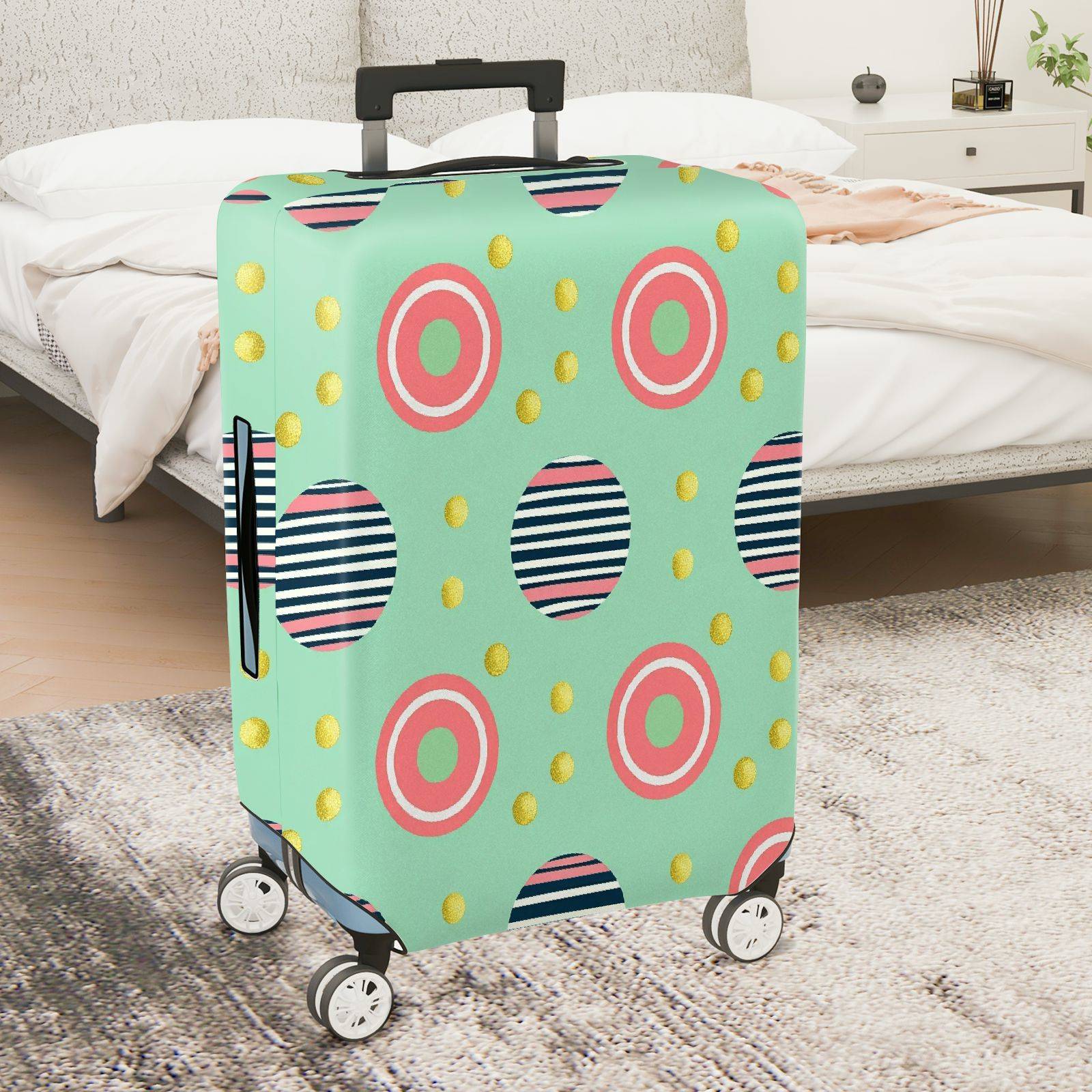 1-Piece Pastel Geometric Stripes Circles Dots Colorful  Suitcase Luggage Cover, Stretch Protective Sleeve