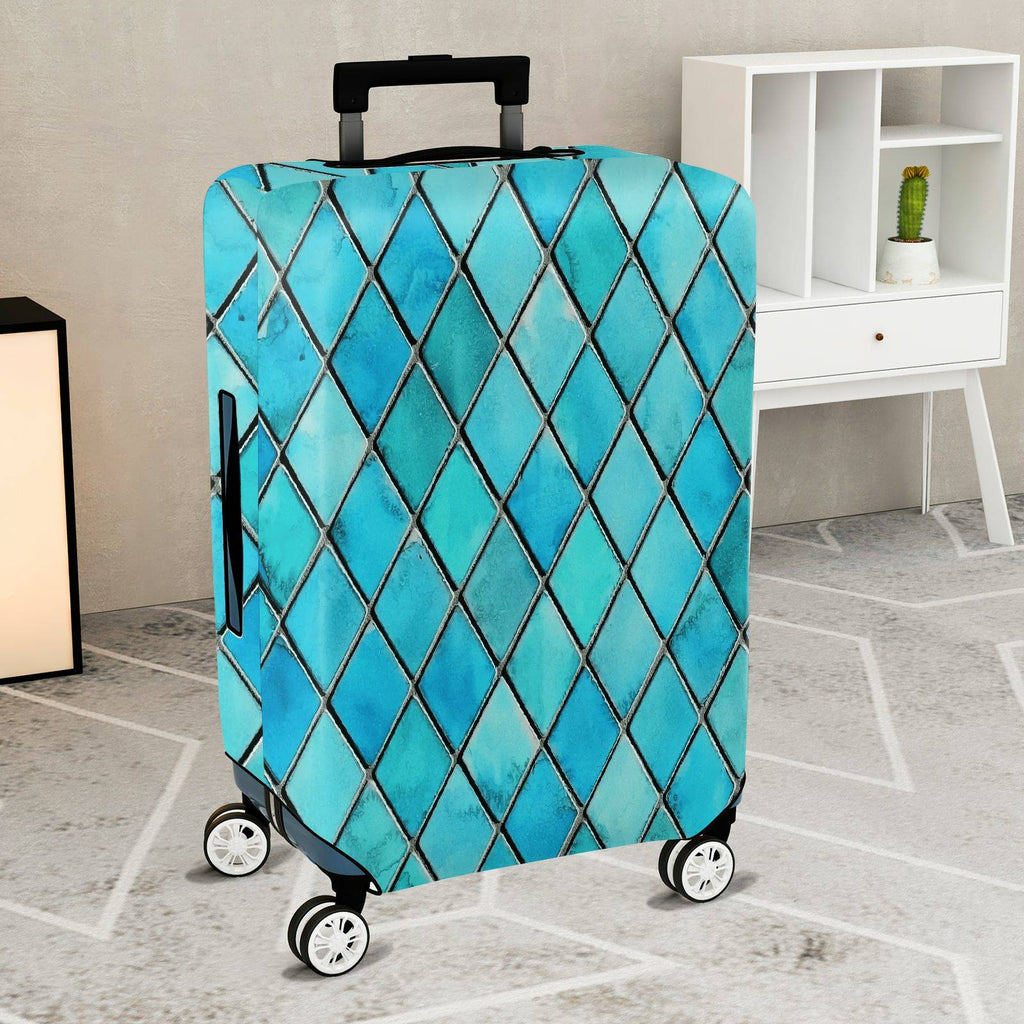 1-Piece Geometric Blue Diamond Abstract Artistic Modern Stylish  Suitcase Luggage Cover, Stretch Protective Sleeve
