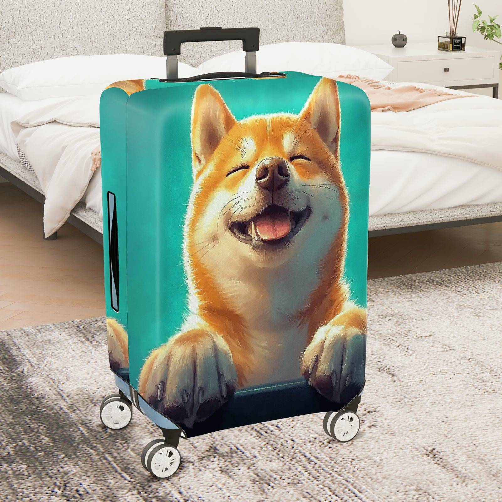 1-Piece Cute Pet Dog Animal Art Blue Luggage  Suitcase Luggage Cover, Stretch Protective Sleeve