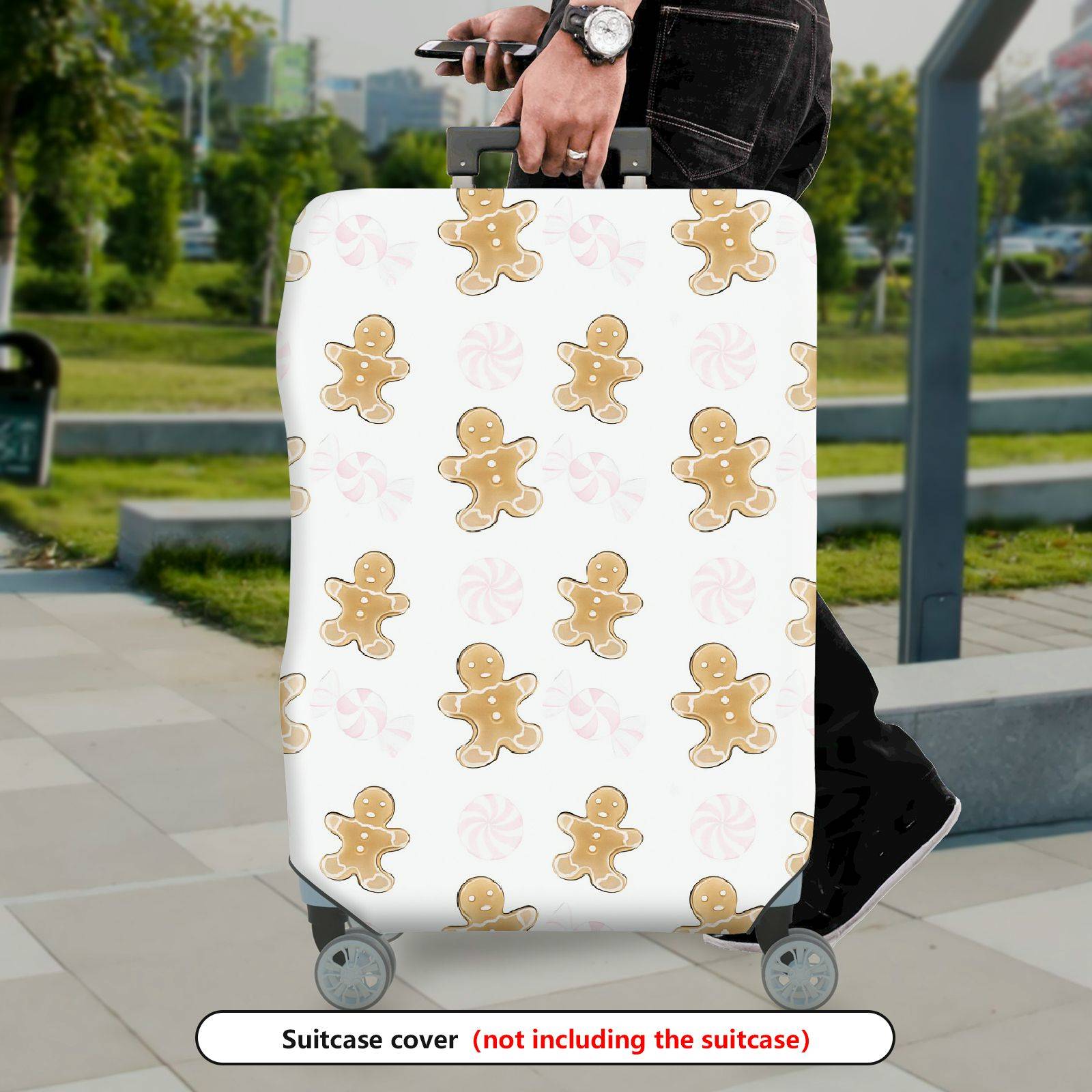 1-Piece Gingerbread Candy Christmas Holiday Festive  Suitcase Luggage Cover, Stretch Protective Sleeve
