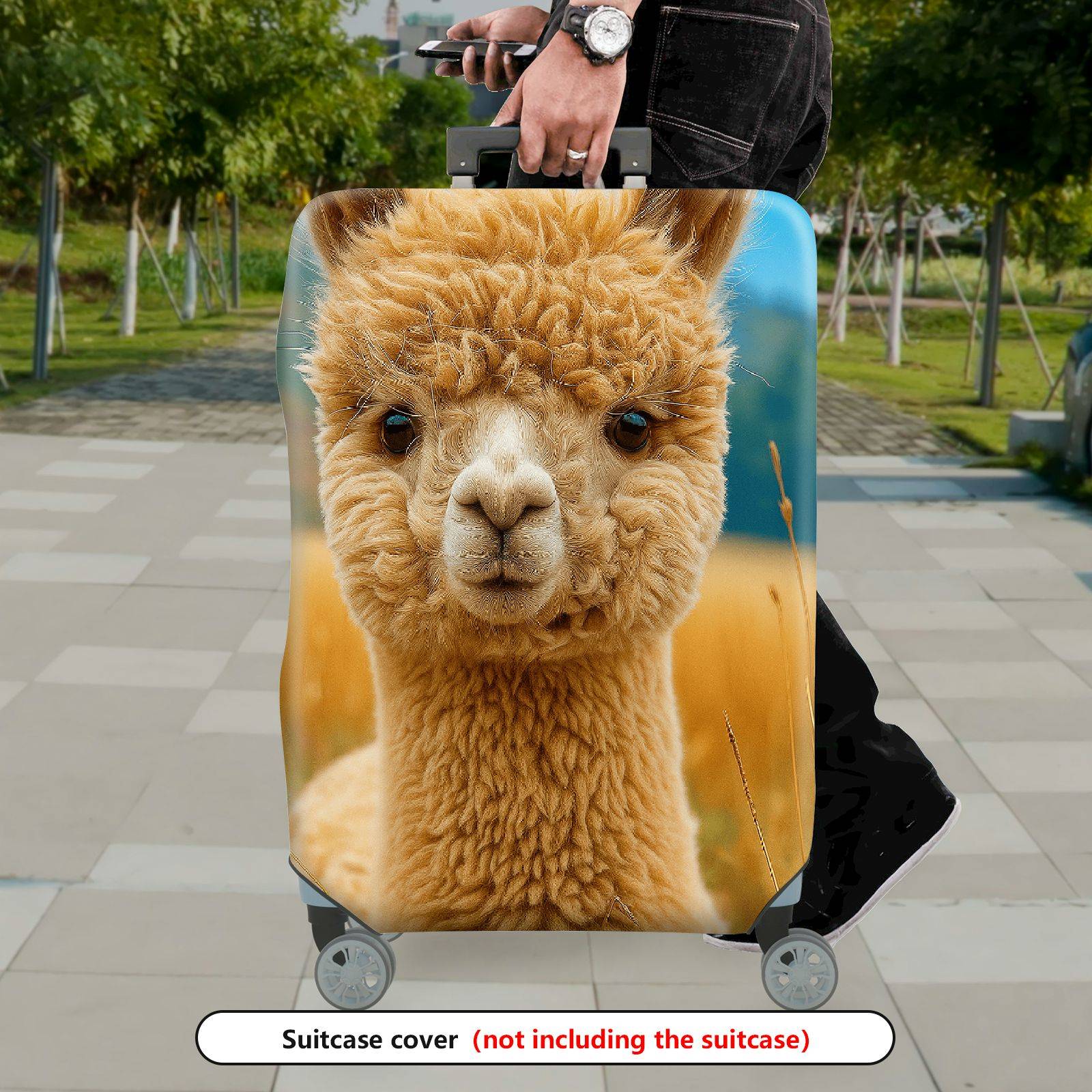1-Piece Cute Alpaca Animal Nature Scenery Artistic  Suitcase Luggage Cover, Stretch Protective Sleeve