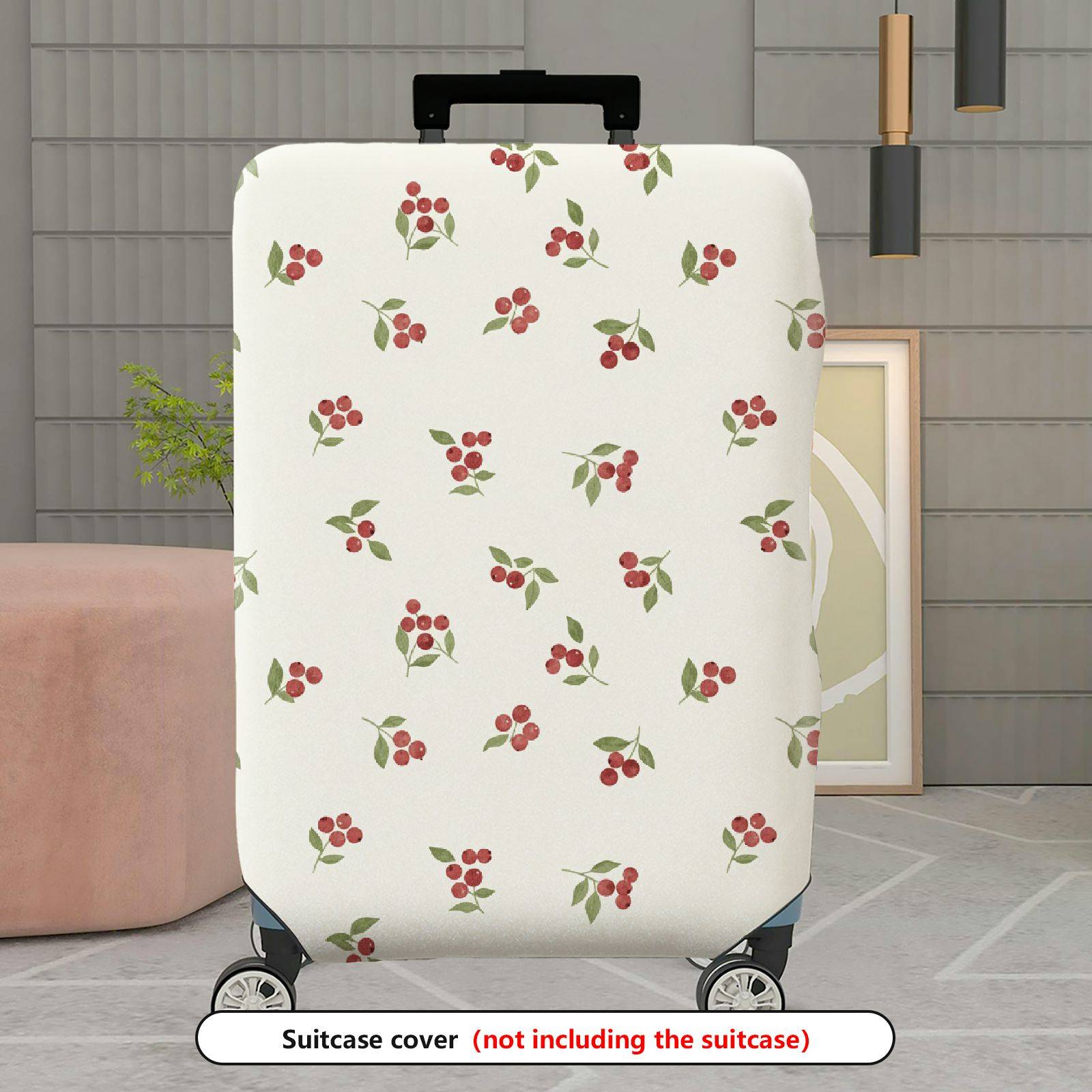 1-Piece Floral Red Berry Green Leaf Holiday Decorative  Suitcase Luggage Cover, Stretch Protective Sleeve