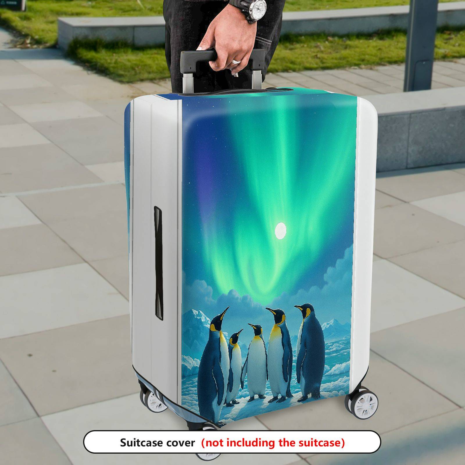 1-Piece Aurora Penguin Ice Landscape Glacier Winter  Suitcase Luggage Cover, Stretch Protective Sleeve