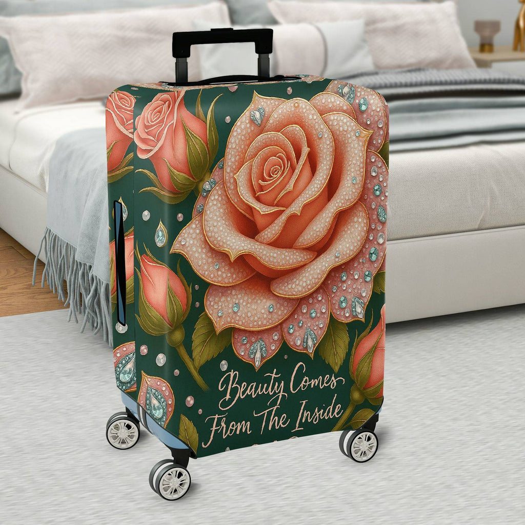 1-Piece Elegant Romantic Floral Glitter Typography  Suitcase Luggage Cover, Stretch Protective Sleeve