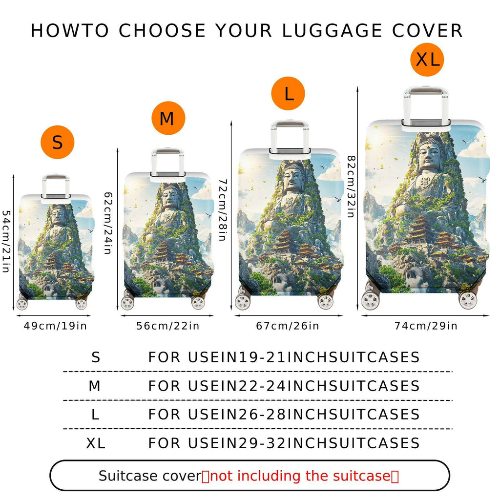 1-Piece Mountain Nature Landscape Temple Birds Sunlight  Suitcase Luggage Cover, Stretch Protective Sleeve