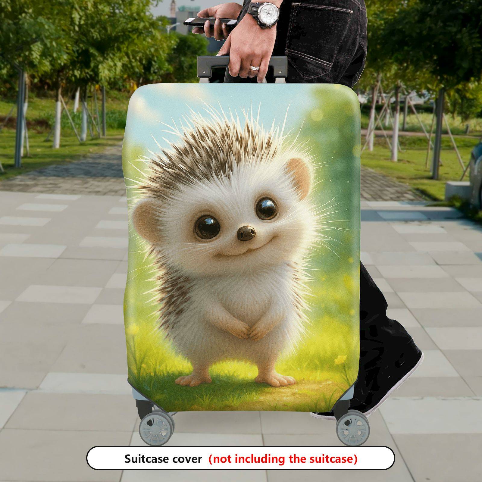 1-Piece Cute Hedgehog Animal Nature  Fun  Suitcase Luggage Cover, Stretch Protective Sleeve