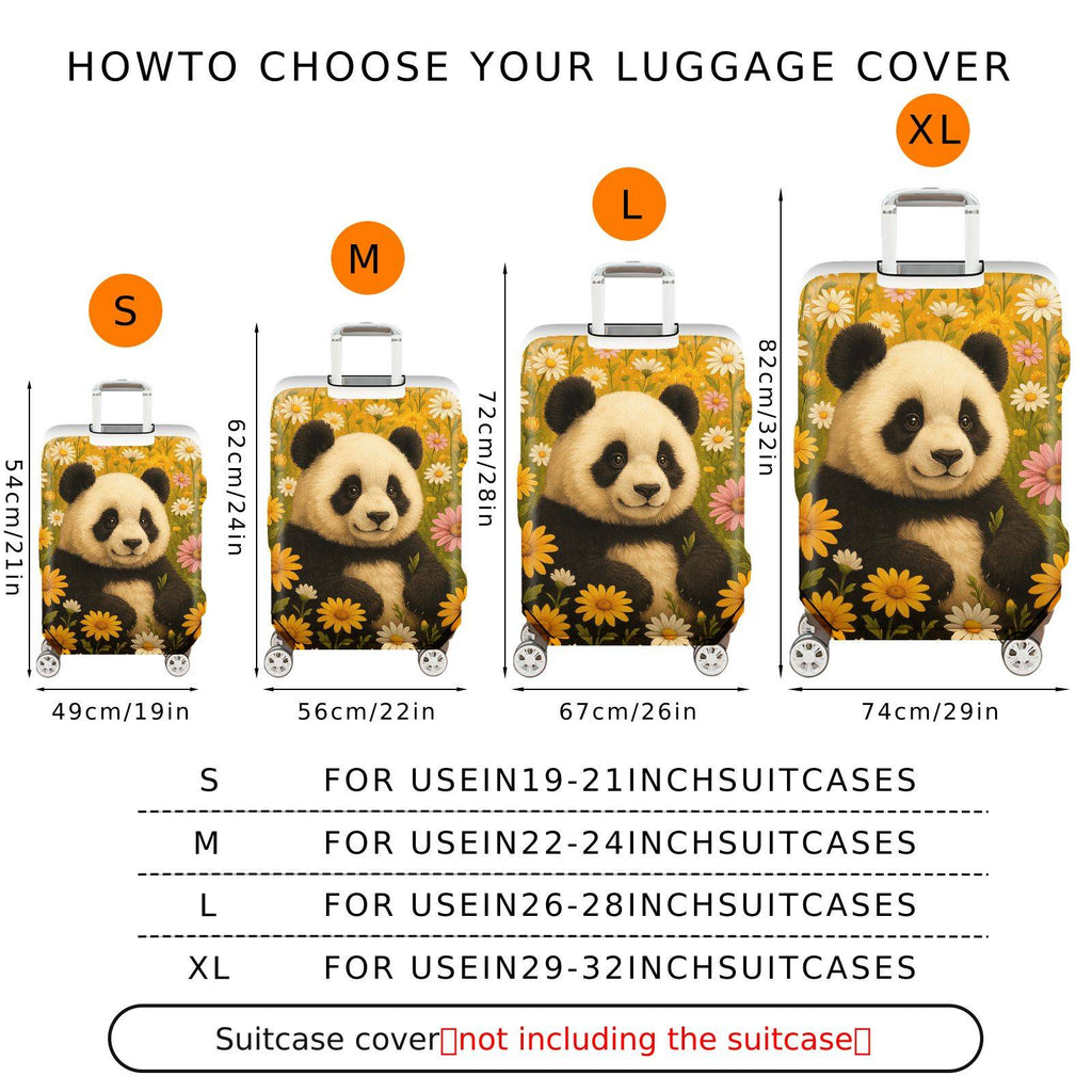 1-Piece Cute Panda Floral Nature Colorful Animal Fun  Suitcase Luggage Cover, Stretch Protective Sleeve