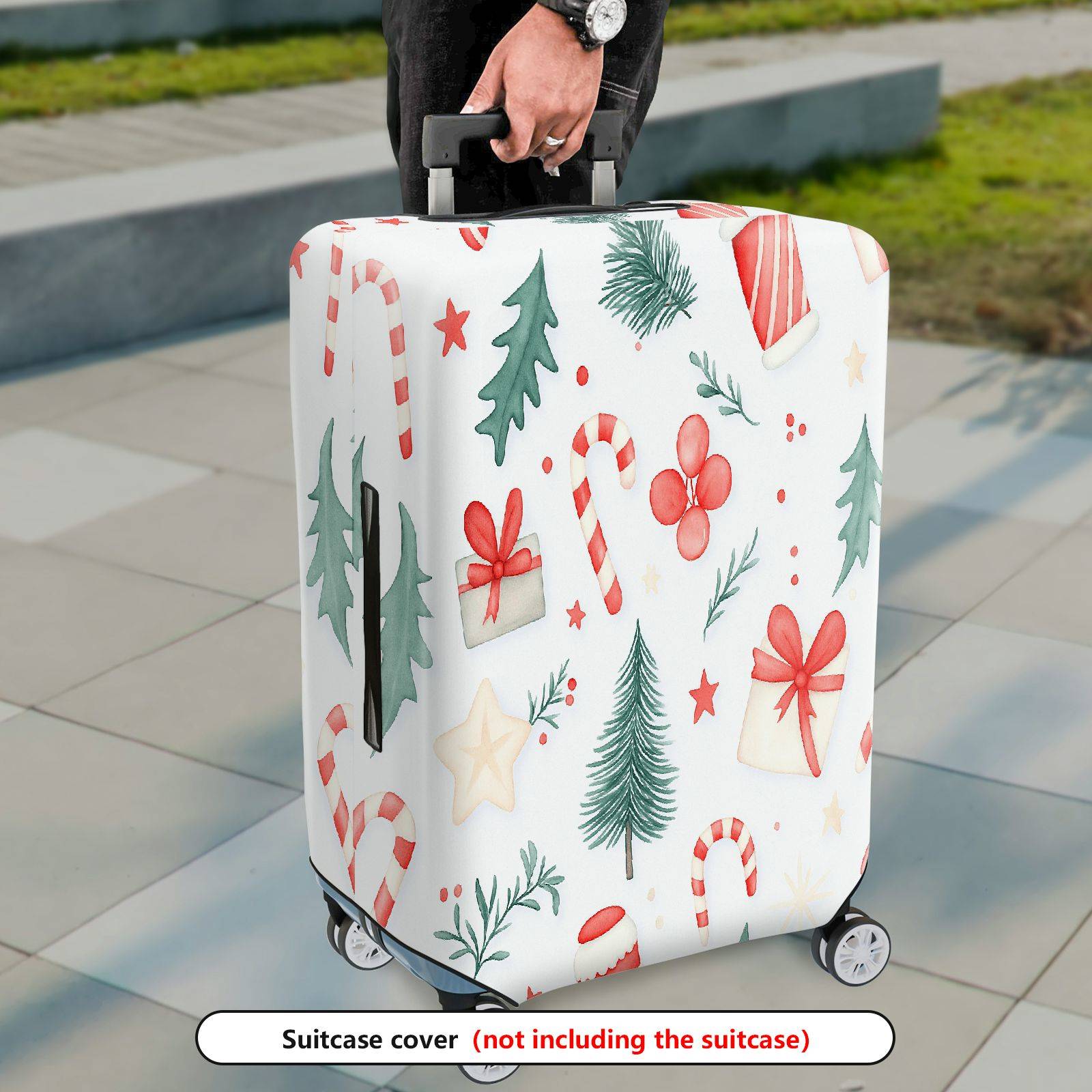 1-Piece Christmas Holiday Festive Xmas Seasonal  Suitcase Luggage Cover, Stretch Protective Sleeve