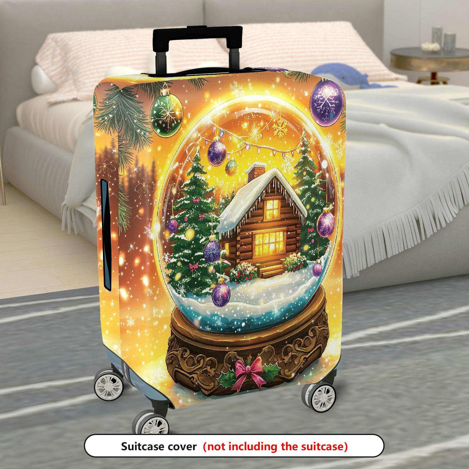 1-Piece Snow Globe Christmas Cabin Holiday Festive Winter  Suitcase Luggage Cover, Stretch Protective Sleeve