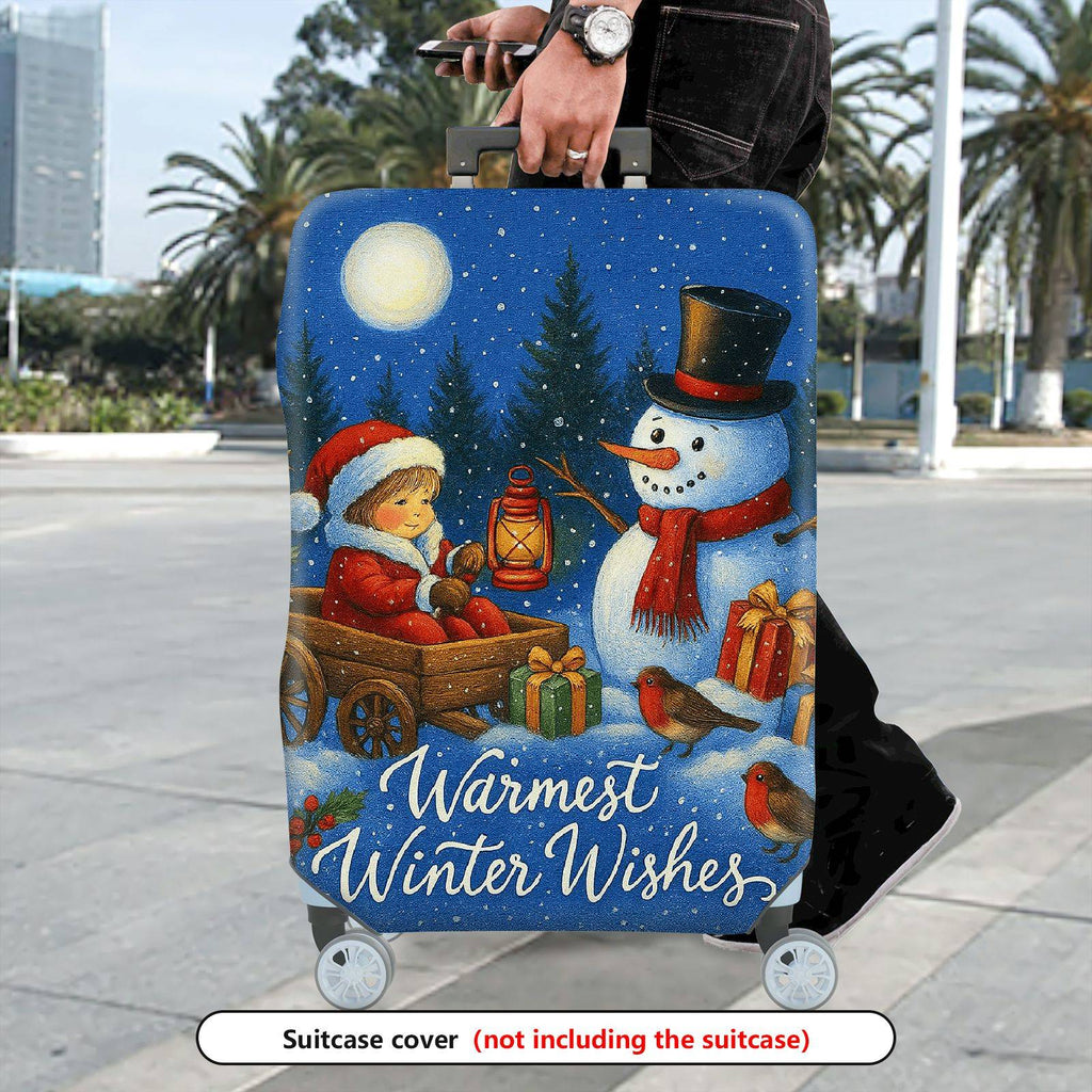 1-Piece Christmas Santa Snowman Gift Lantern Holiday  Suitcase Luggage Cover, Stretch Protective Sleeve