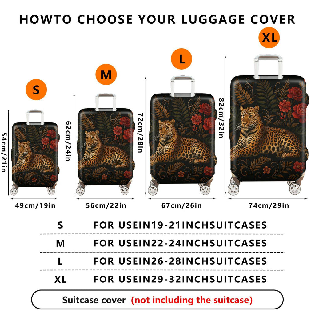 1-Piece Animal Floral Pattern Leopard Rose Leaf Art  Suitcase Luggage Cover, Stretch Protective Sleeve