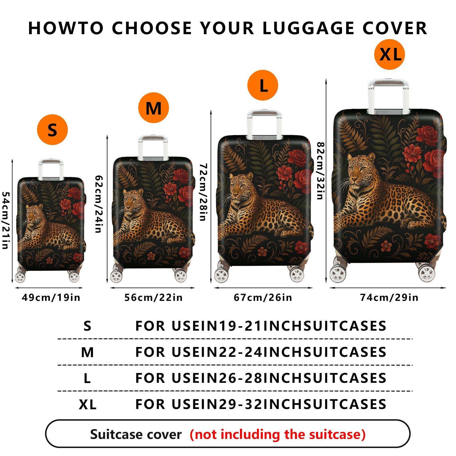 1-Piece Animal Floral Pattern Leopard Rose Leaf Art  Suitcase Luggage Cover, Stretch Protective Sleeve