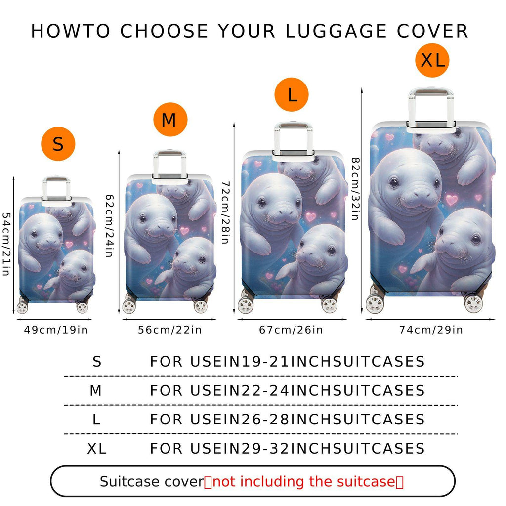 1-Piece Cute  Manatee Heart Floral Romantic  Suitcase Luggage Cover, Stretch Protective Sleeve