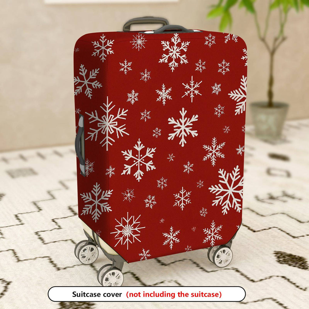 1-Piece Red White Snowflake Christmas Holiday Winter Pattern  Suitcase Luggage Cover, Stretch Protective Sleeve