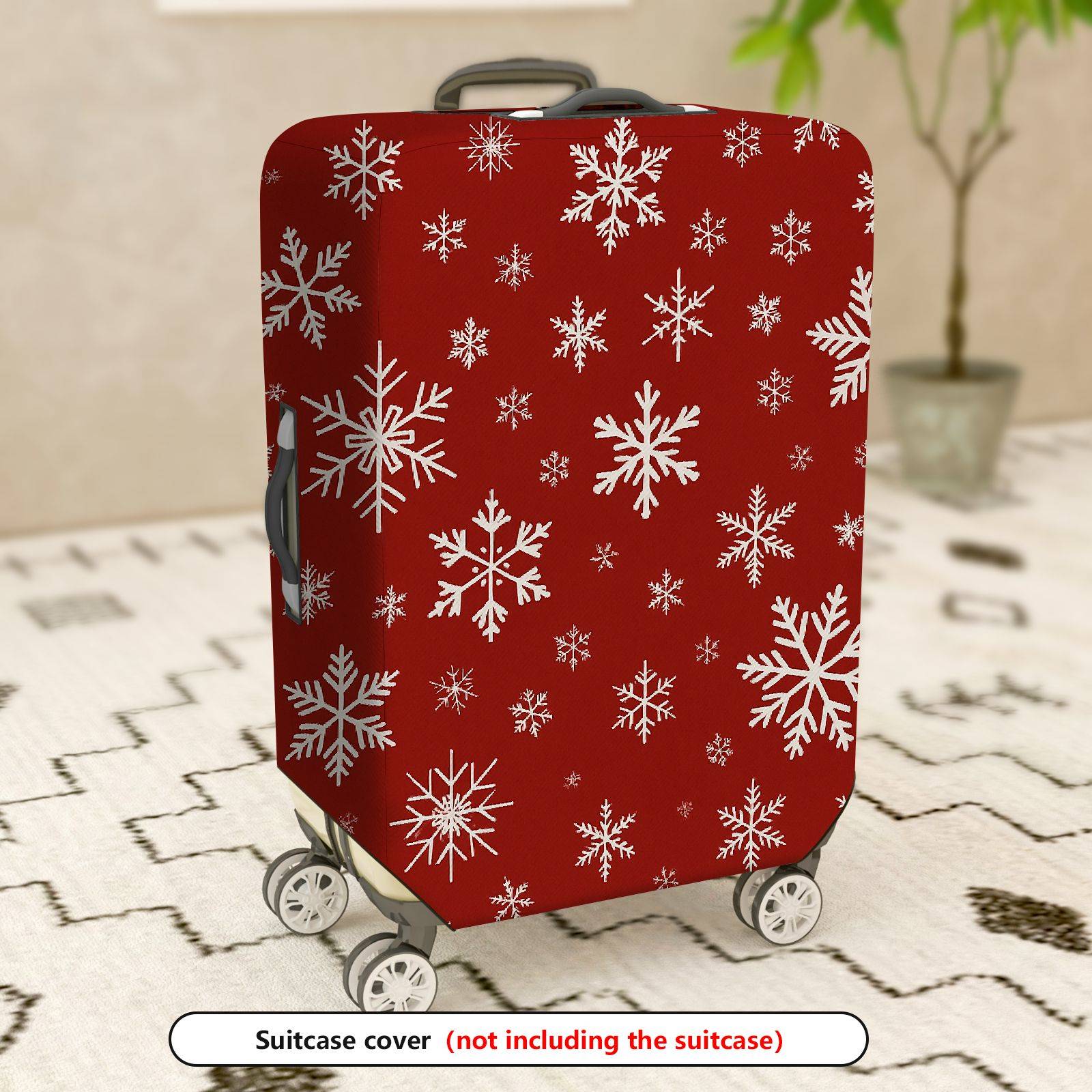 1-Piece Red White Snowflake Christmas Holiday Winter Pattern  Suitcase Luggage Cover, Stretch Protective Sleeve