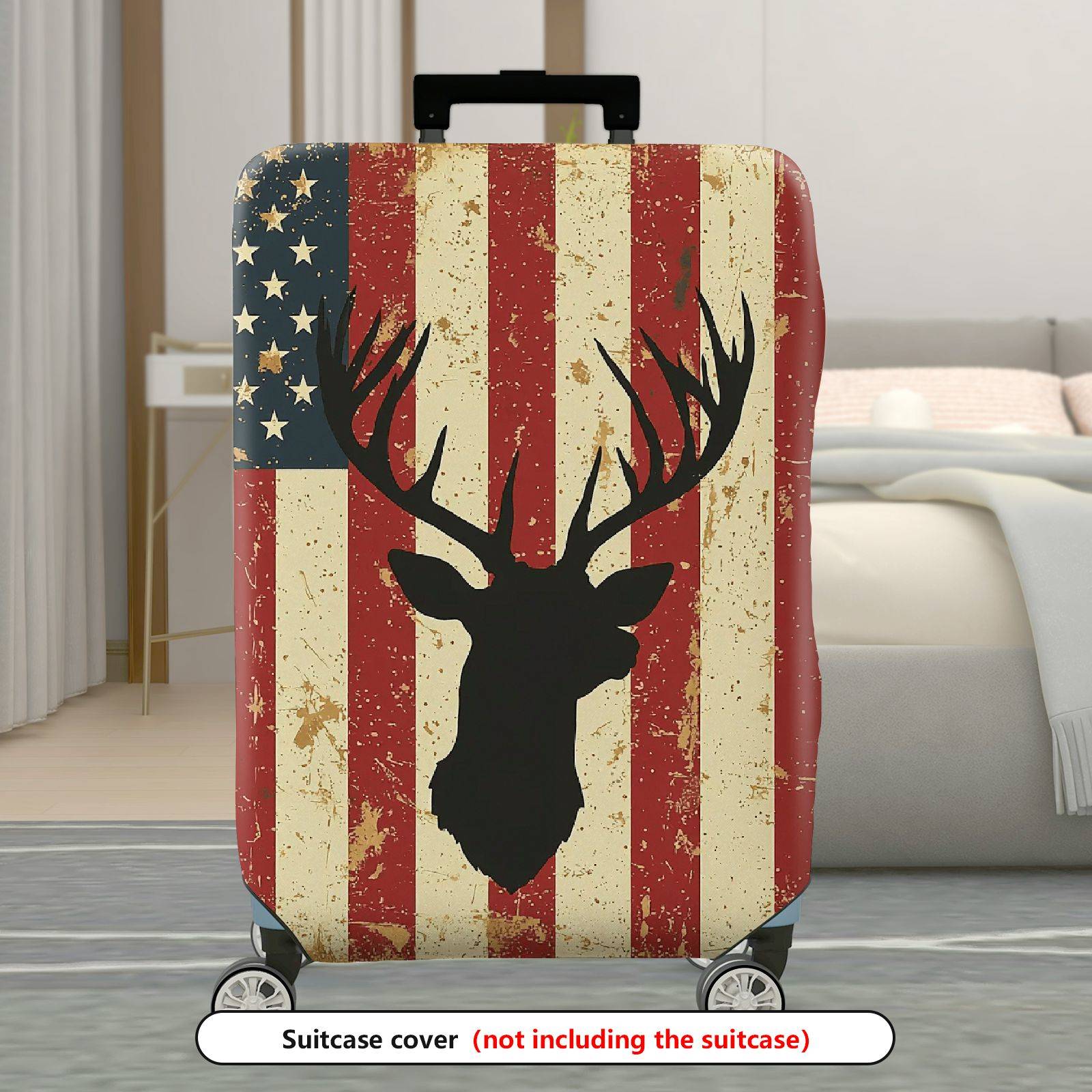 1-Piece American Vintage Deer Flag Travel  Suitcase Luggage Cover, Stretch Protective Sleeve