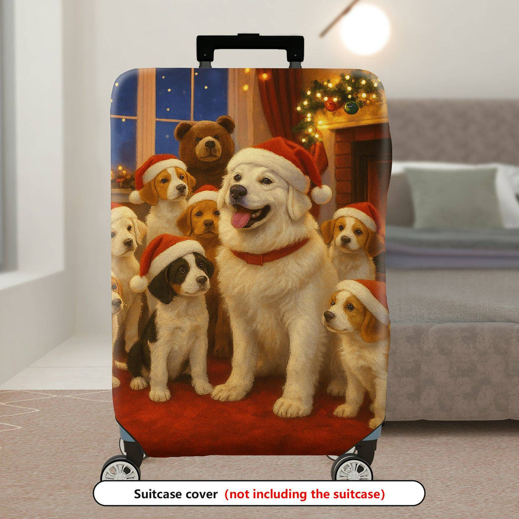 1-Piece Christmas Dog Fireplace Winter Holiday Santa  Suitcase Luggage Cover, Stretch Protective Sleeve