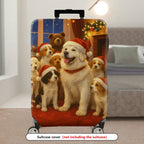 1-Piece Christmas Dog Fireplace Winter Holiday Santa  Suitcase Luggage Cover, Stretch Protective Sleeve