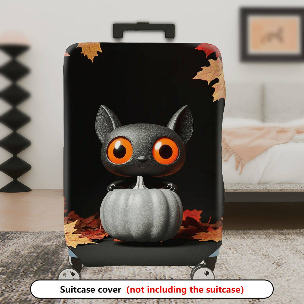 1-Piece Cute Cat Halloween Autumn Leaves Pumpkin  Suitcase Luggage Cover, Stretch Protective Sleeve