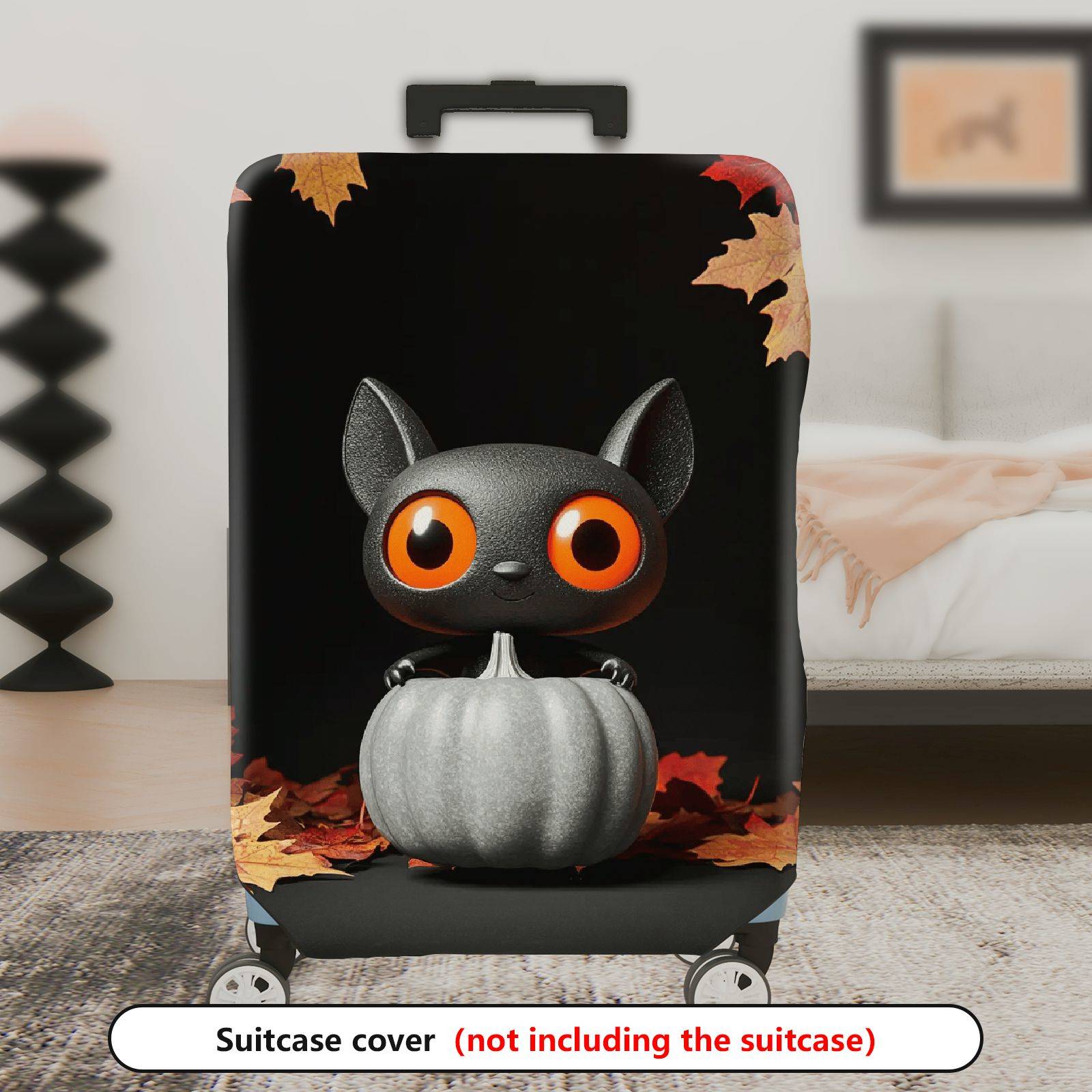 1-Piece Cute Cat Halloween Autumn Leaves Pumpkin  Suitcase Luggage Cover, Stretch Protective Sleeve