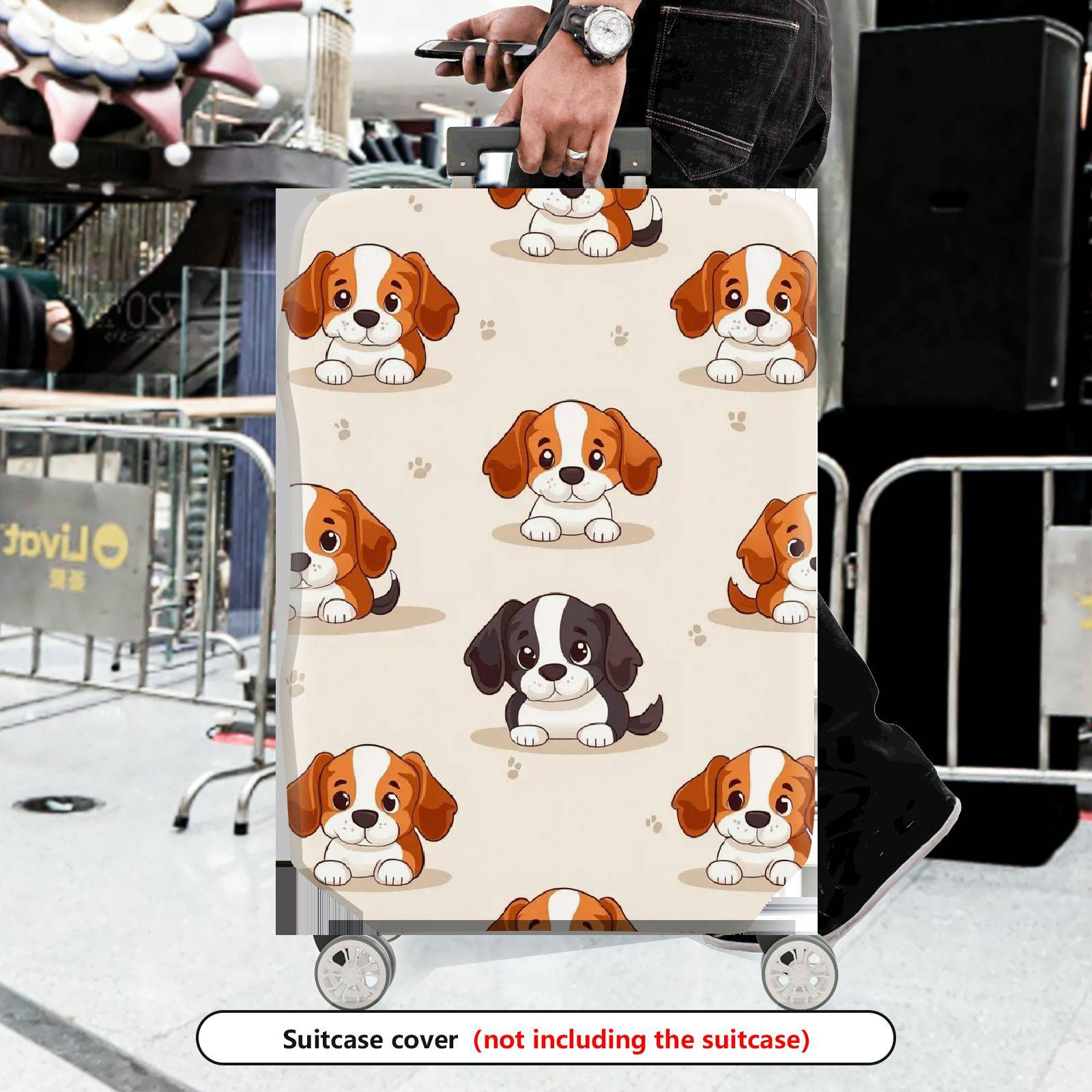 1-Piece Cute Puppy Dog Paw  Animal Beige  Suitcase Luggage Cover, Stretch Protective Sleeve