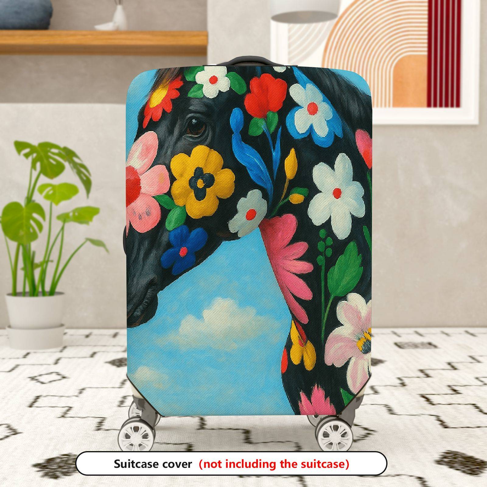 1-Piece Floral Horse Art Sky Pattern Colorful Vibrant  Suitcase Luggage Cover, Stretch Protective Sleeve