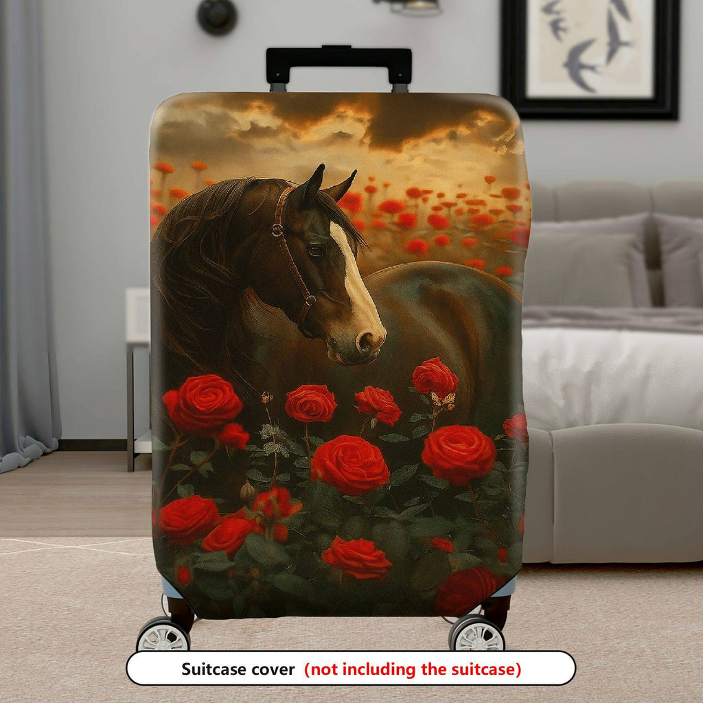 1-Piece Horse Floral Sunset Nature Art  Suitcase Luggage Cover, Stretch Protective Sleeve