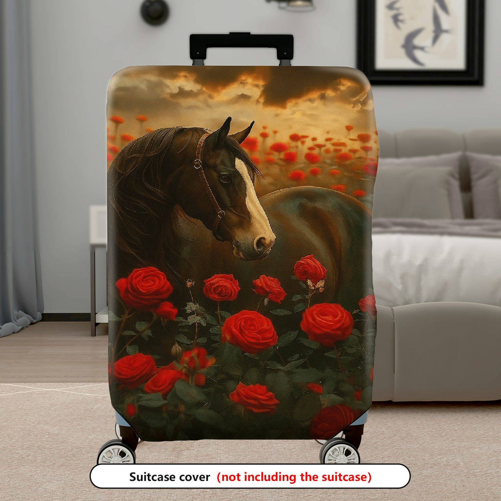 1-Piece Horse Floral Sunset Nature Art  Suitcase Luggage Cover, Stretch Protective Sleeve