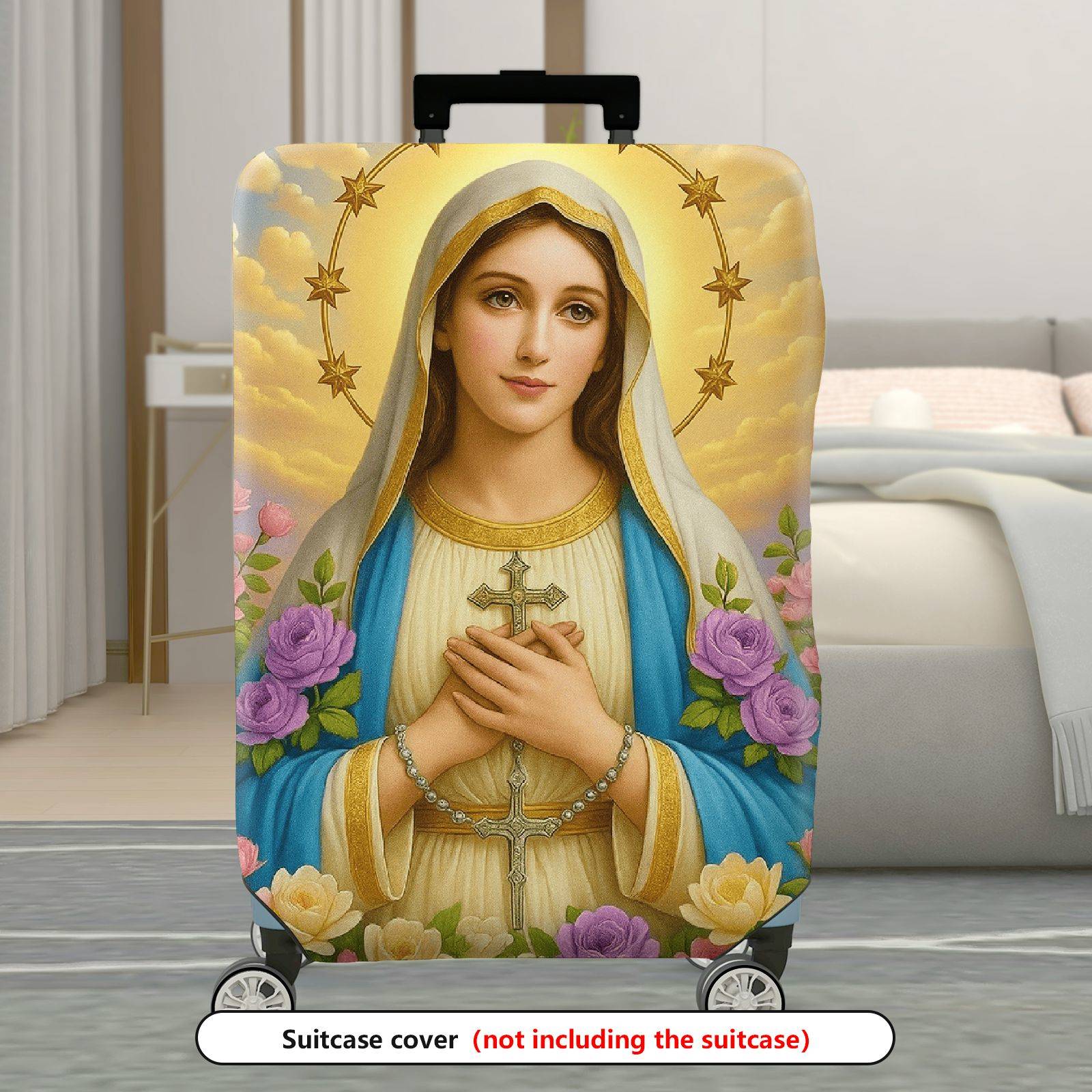 1-Piece Religious Icon Floral Sky Star Halo Sacred  Suitcase Luggage Cover, Stretch Protective Sleeve
