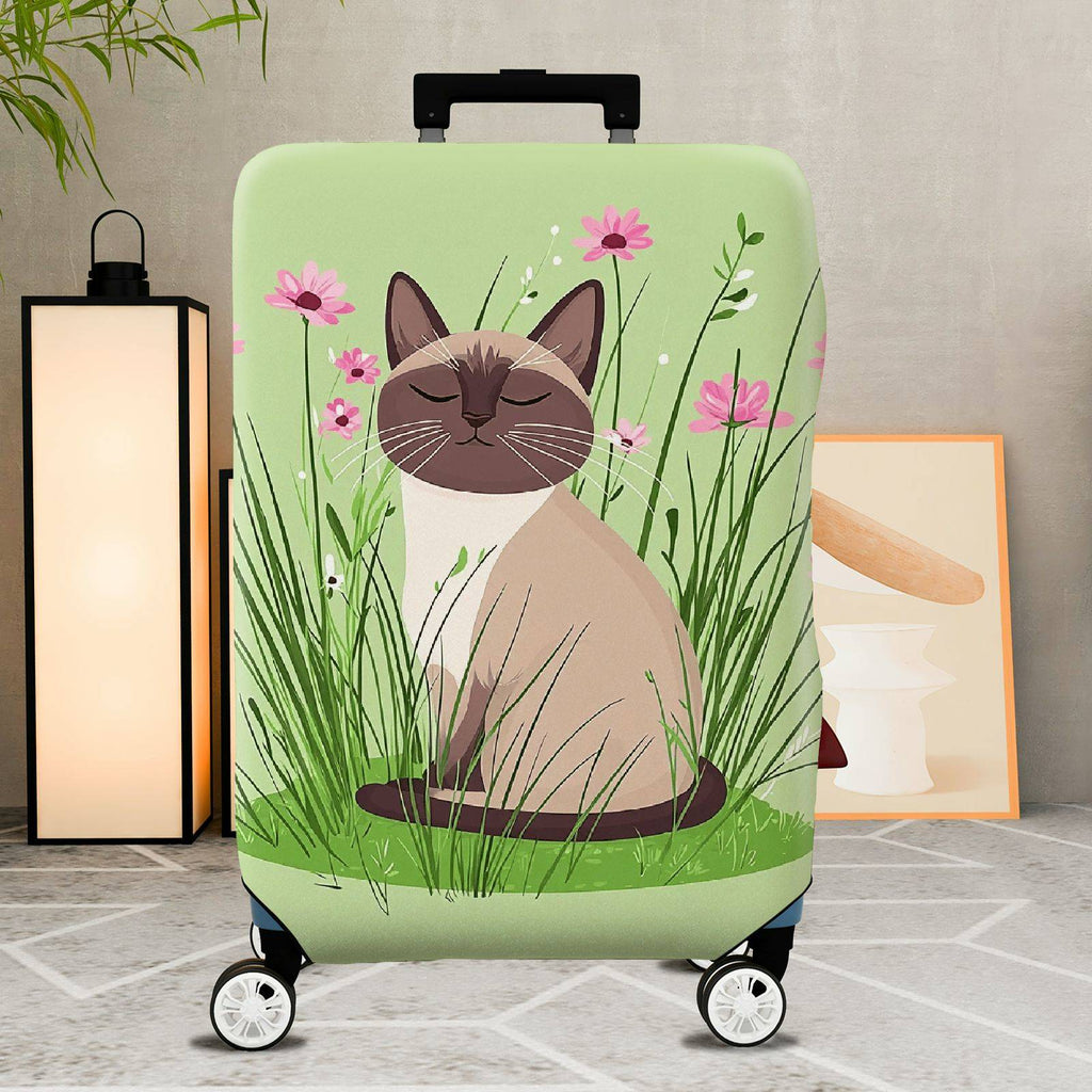 1-Piece Cat Floral Green Nature Cute Whimsical  Suitcase Luggage Cover, Stretch Protective Sleeve