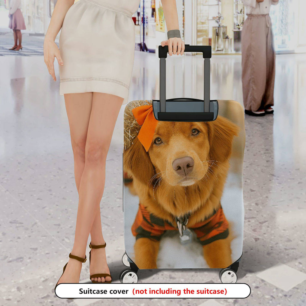 1-Piece Cute Dog Orange Winter Snow Festive  Suitcase Luggage Cover, Stretch Protective Sleeve