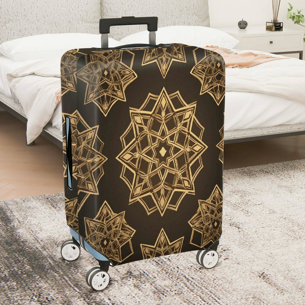 1-Piece Geometric Mandala Pattern Brown Gold Stylish Elegant Travel  Suitcase Luggage Cover, Stretch Protective Sleeve
