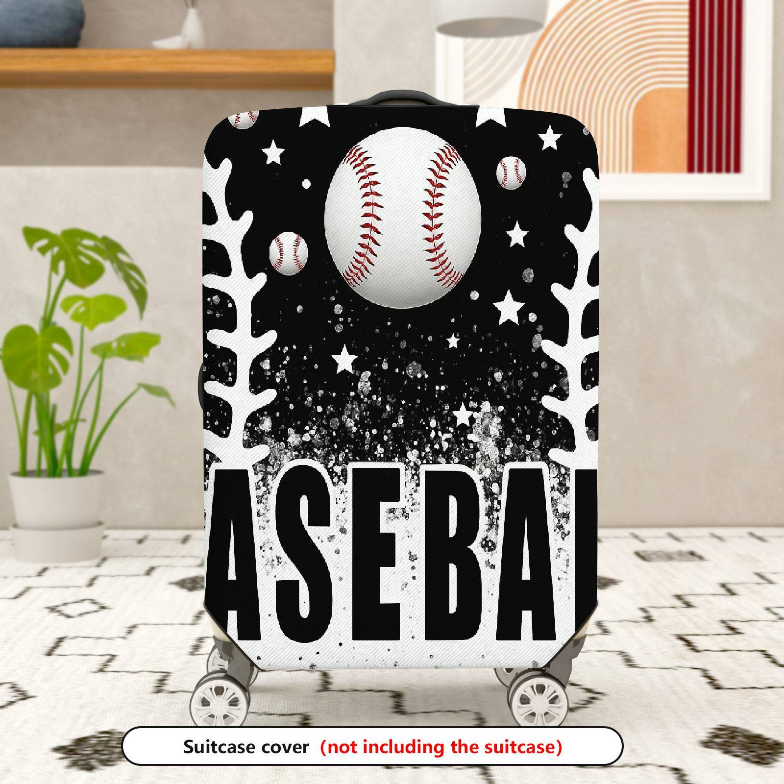 1-Piece Baseball Black White Stars Sport Travel Holiday  Suitcase Luggage Cover, Stretch Protective Sleeve