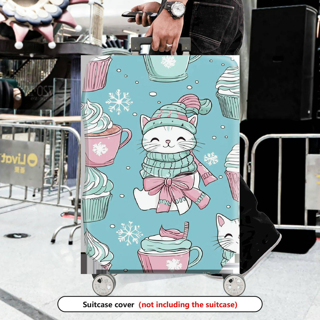 1-Piece Cute Cat Snowflake Cupcake Winter Christmas  Suitcase Luggage Cover, Stretch Protective Sleeve